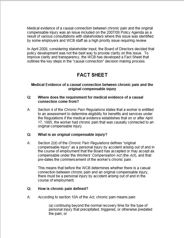 Chronic Pain Fact Sheet